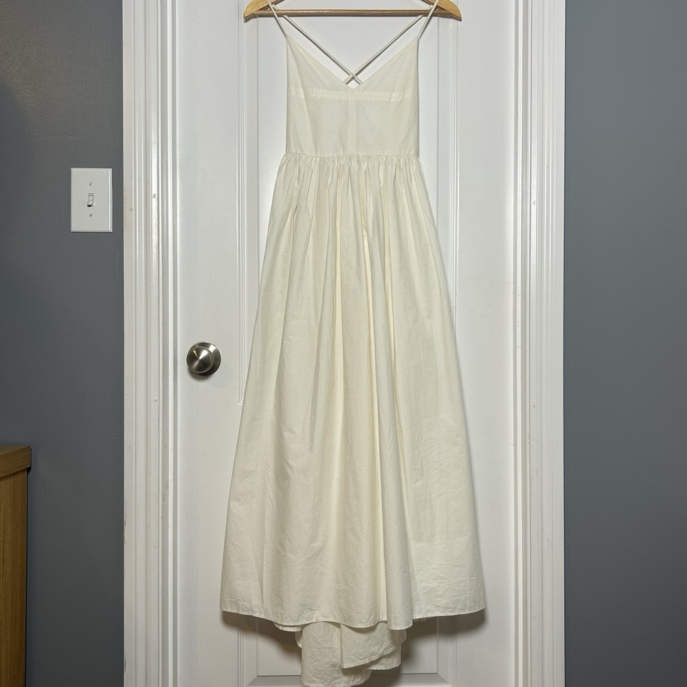 H&M 100% Cotton White Spaghetti Strap Cross Back Empire Waist Poplin Maxi Dress